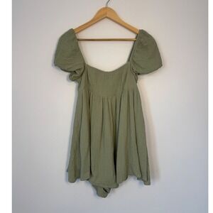 Cottagecore Princess Polly Cotton Romper Women Size 4 Sage Green Puff Sleeve